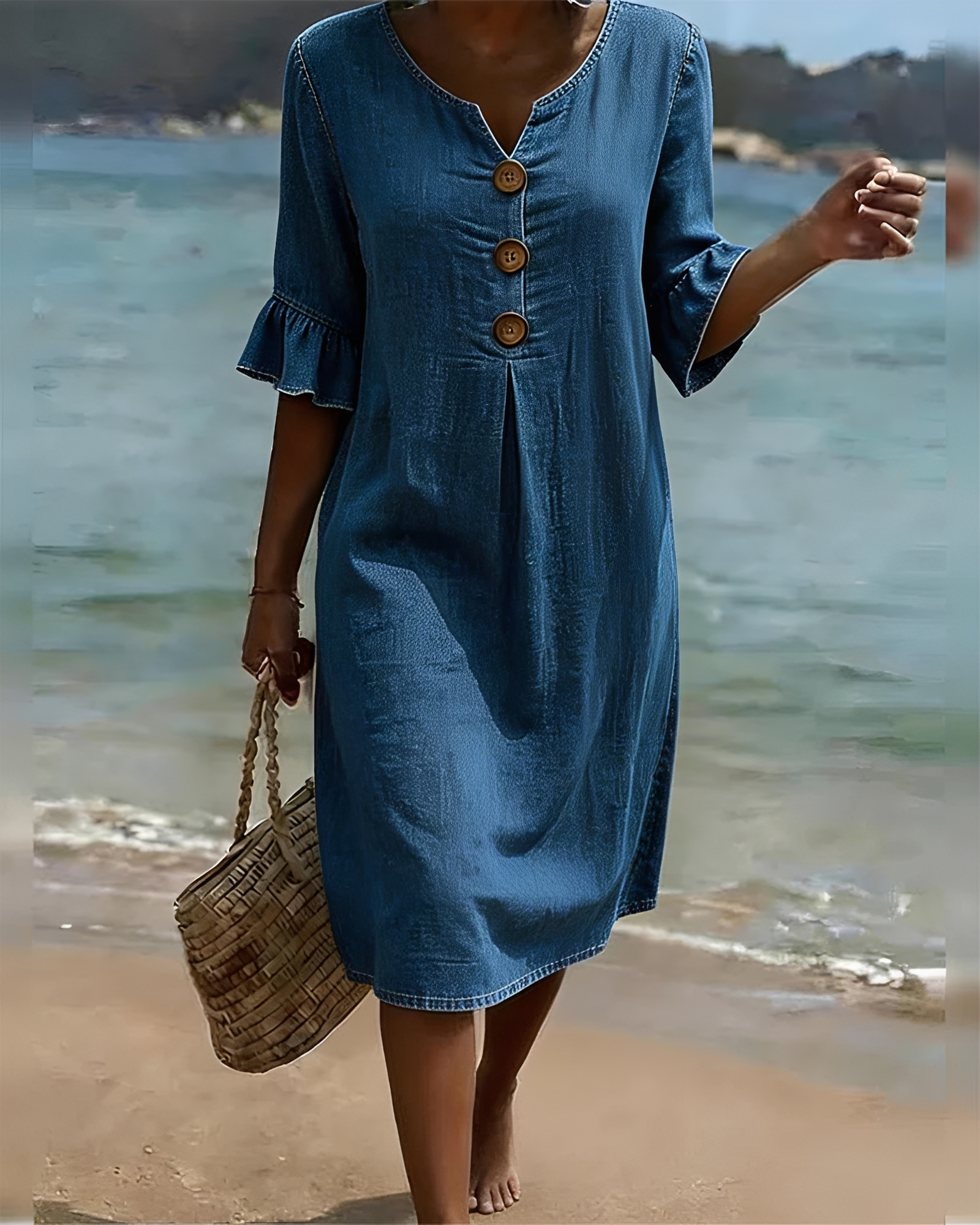 Zahara - Vestido Midi con Botones Elegante