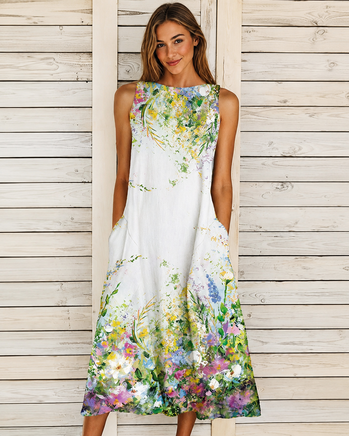 Denique - Vestido Vintage Flowy de Largo Medio