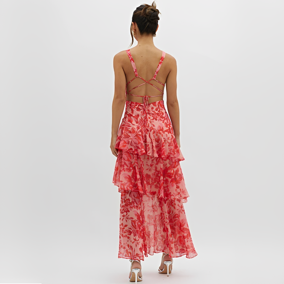 Faye - Vestido Elegante Fluido Sin Espalda con Cuello en V