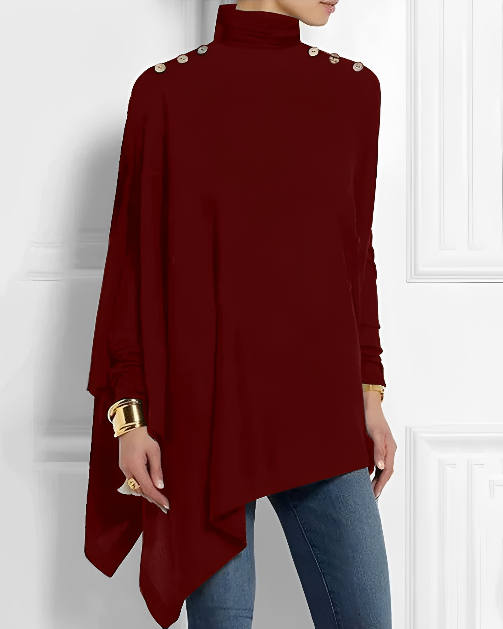 Rhoslyn - Camisa de Cuello Alto Elegante