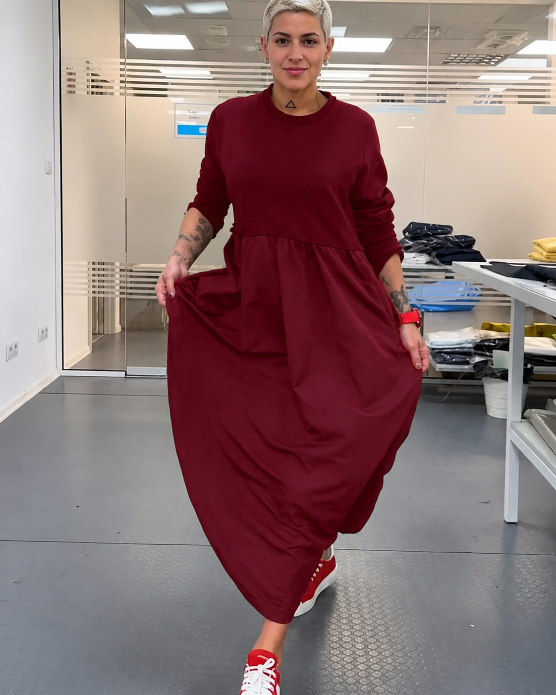 Imelda - Vestido con Cuello Redondo Casual