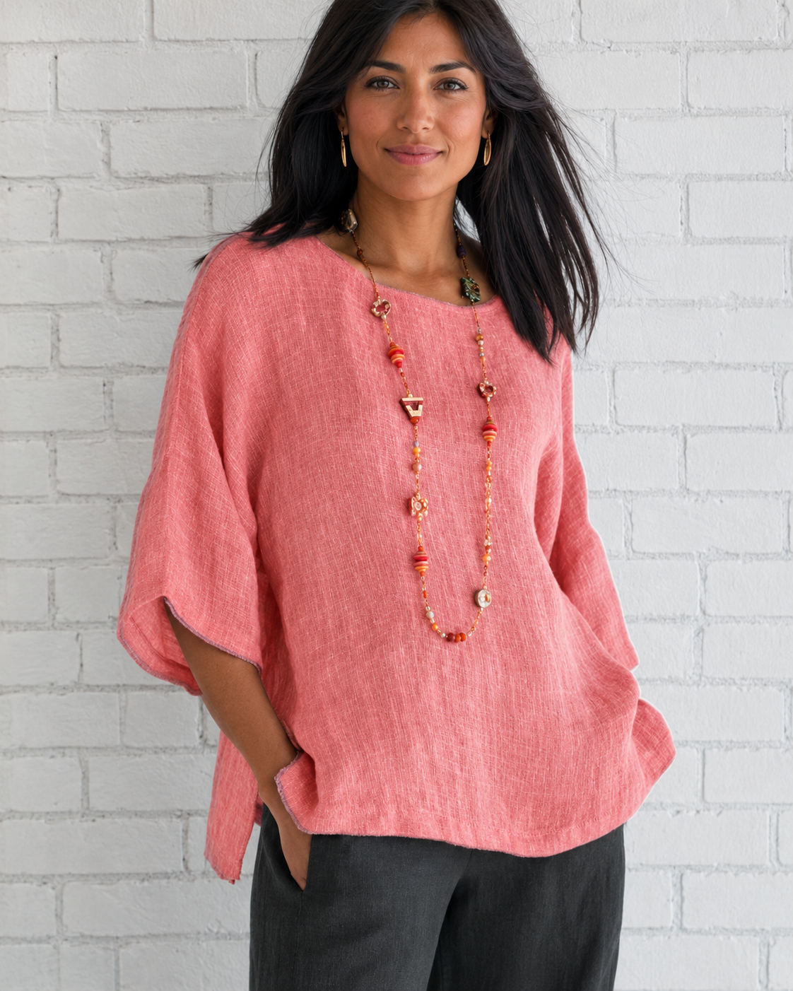 Natalina - Blusa con Cuello Redondo Elegante