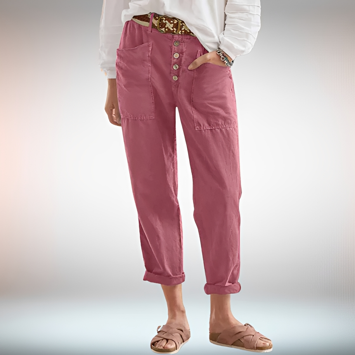 Rhonwen - Pantalones Estilosos con Botones y Corte Suelto