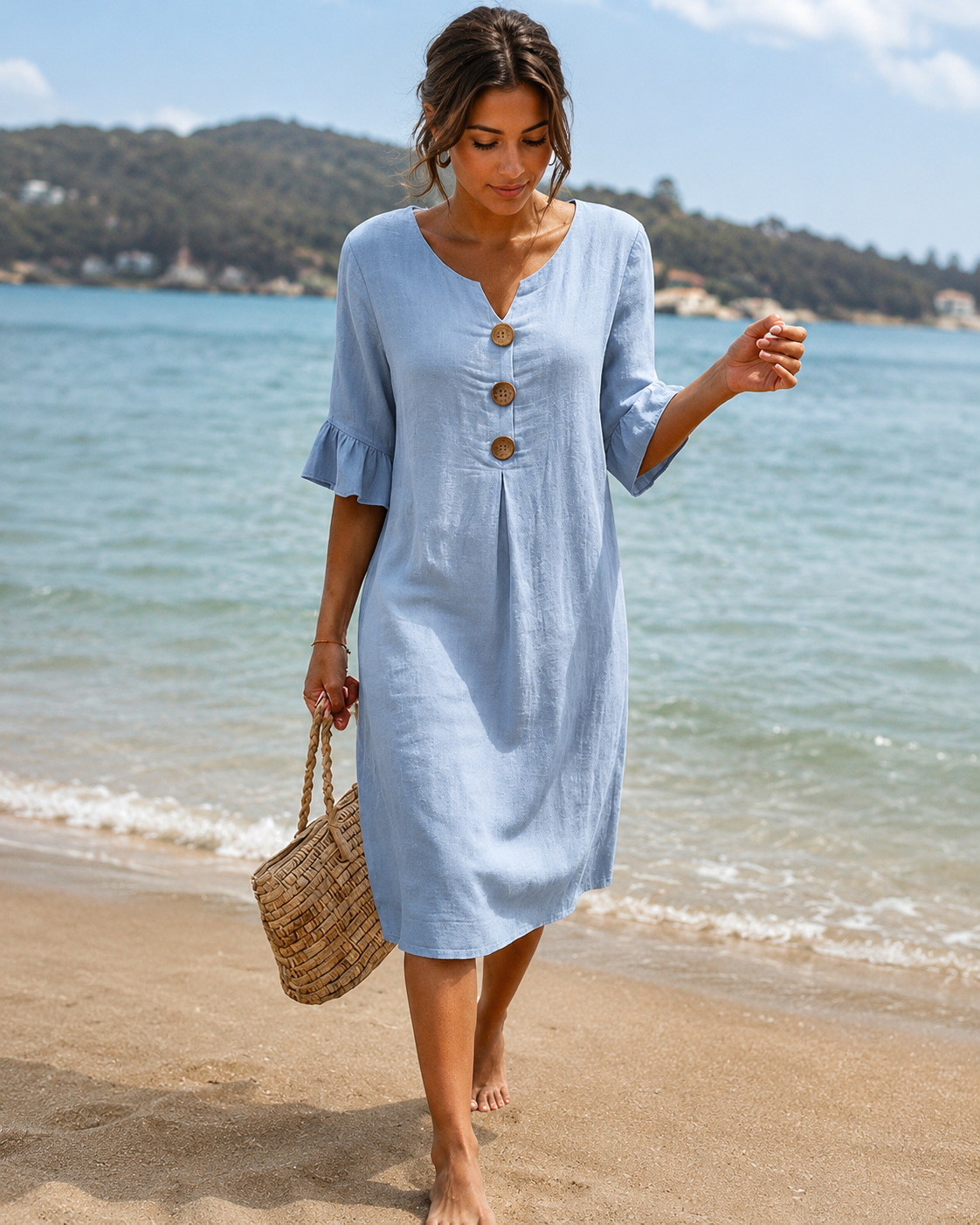 Éliane - Vestido Elegante con Botones y Cuello en V