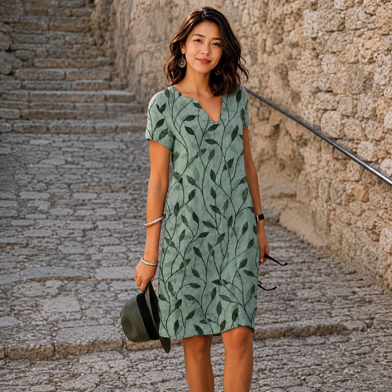 Josette - Vestido Midi Casual con Cuello en V