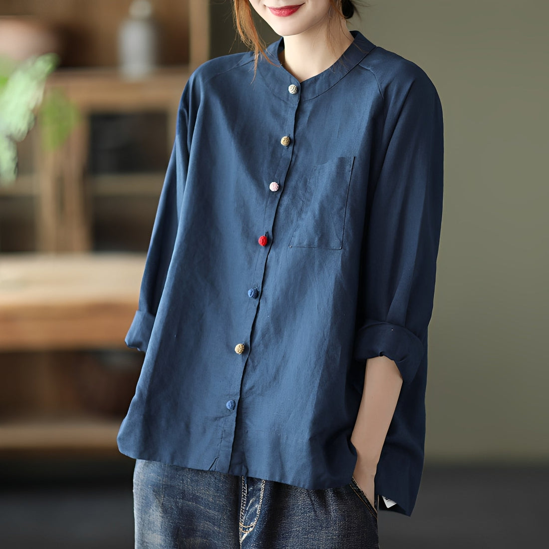 Nellie - Blusa casual con bolsillos para damas