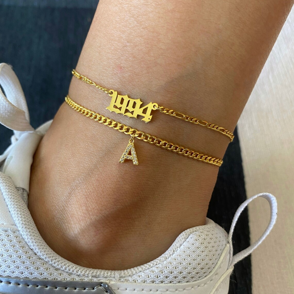 Tobillo con Inicial - Pulsera de tobillo con su inicial