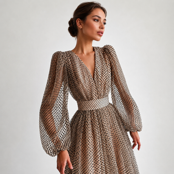 Emina - Vestido Elegante de Manga Larga con Cuello en V