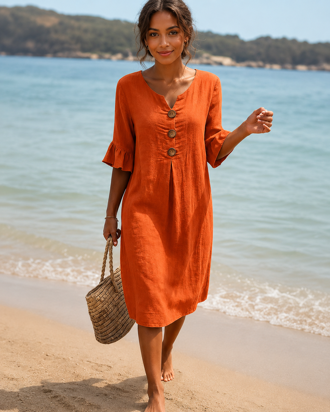 Éliane - Vestido Elegante con Botones y Cuello en V