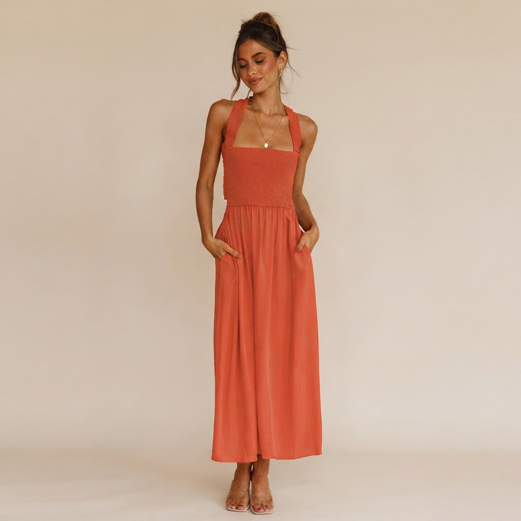 Lena - Vestido Midi Elegante con Cuello Cuadrado
