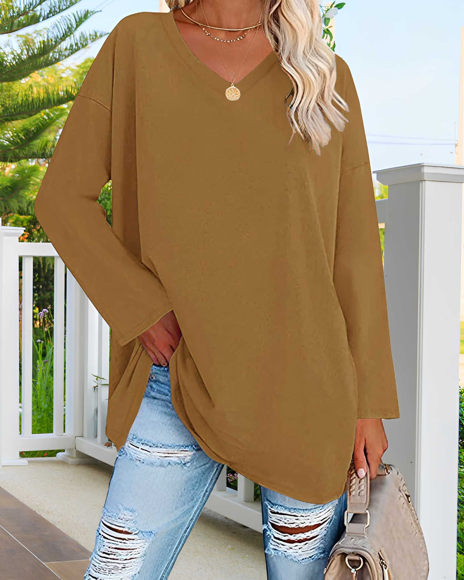 Kendra - Camisa Suelta con Cuello en V Estilosa