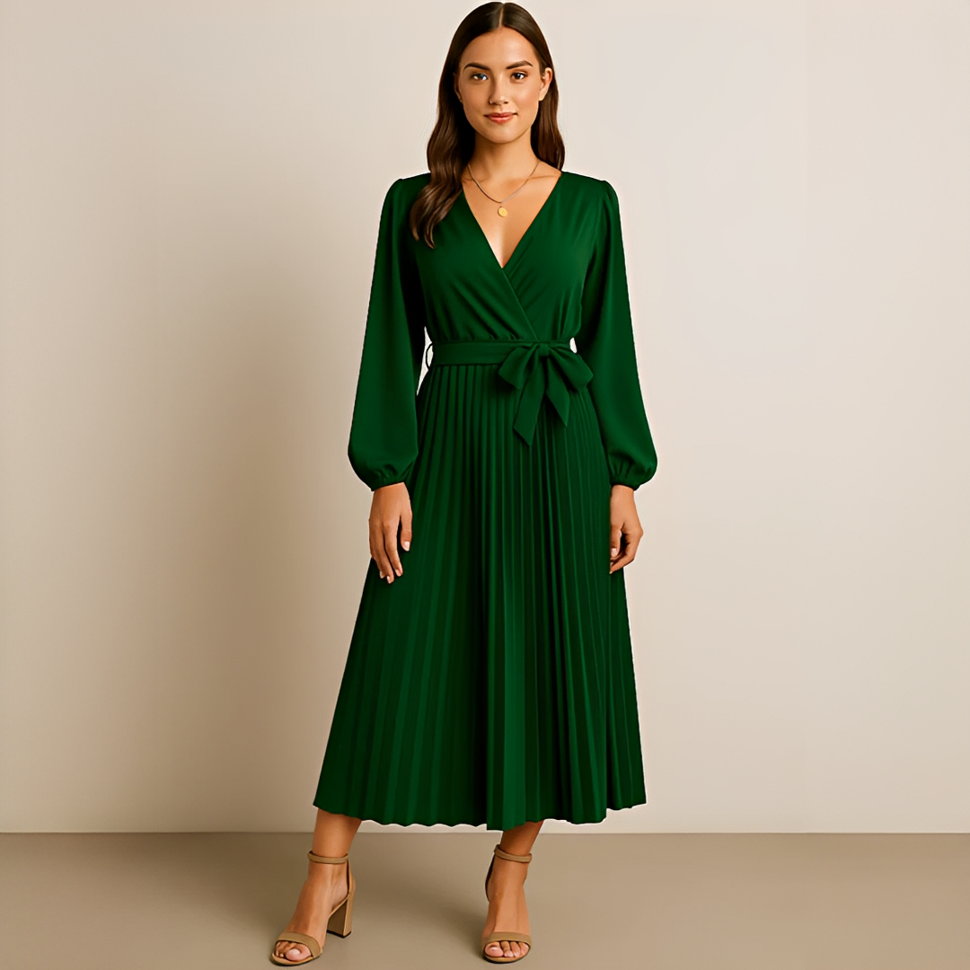 Naomi - Vestido Elegante con Pliegues y Escote Cruzado en V