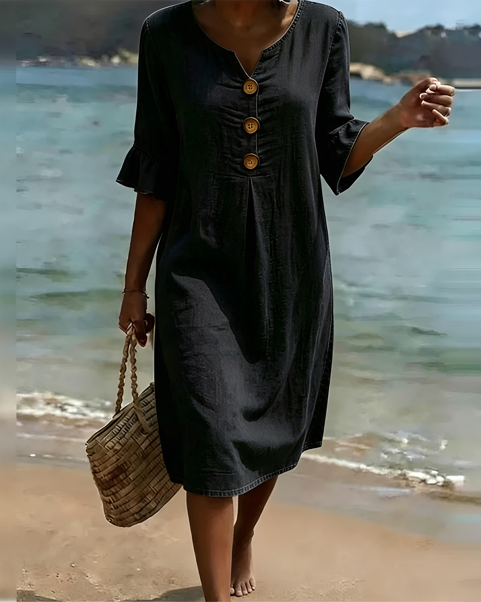 Zahara - Vestido Midi con Botones Elegante