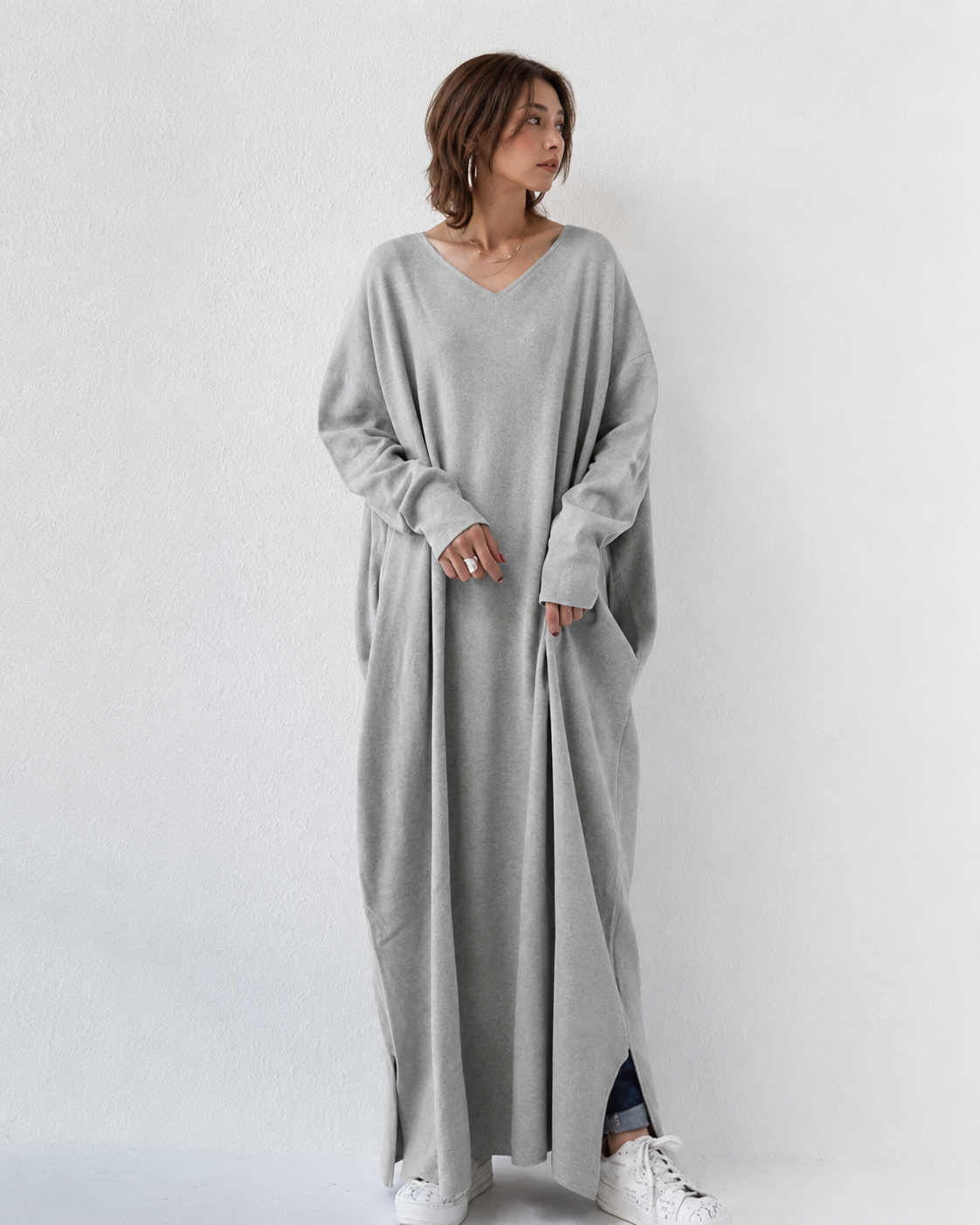 Shacora - Vestido Maxi con Cuello en V y Corte Relajado