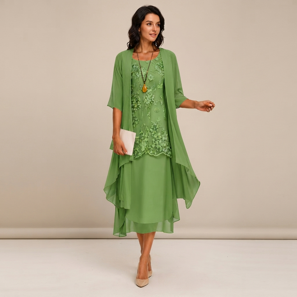 Krystal - Vestido Midi Elegante de Dos Piezas