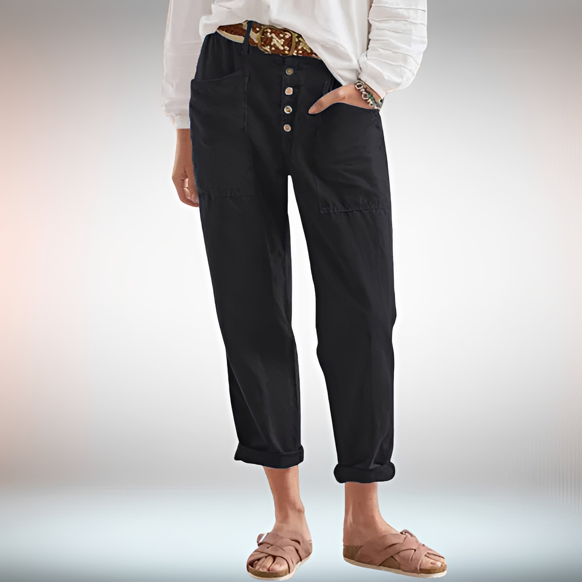 Rhonwen - Pantalones Estilosos con Botones y Corte Suelto
