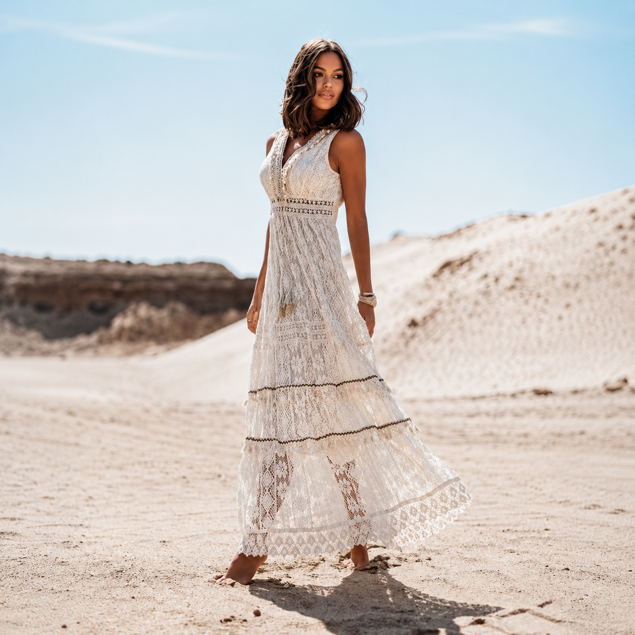 Flossie - Vestido Maxi Elegante con Cuello en V y Cintura Alta