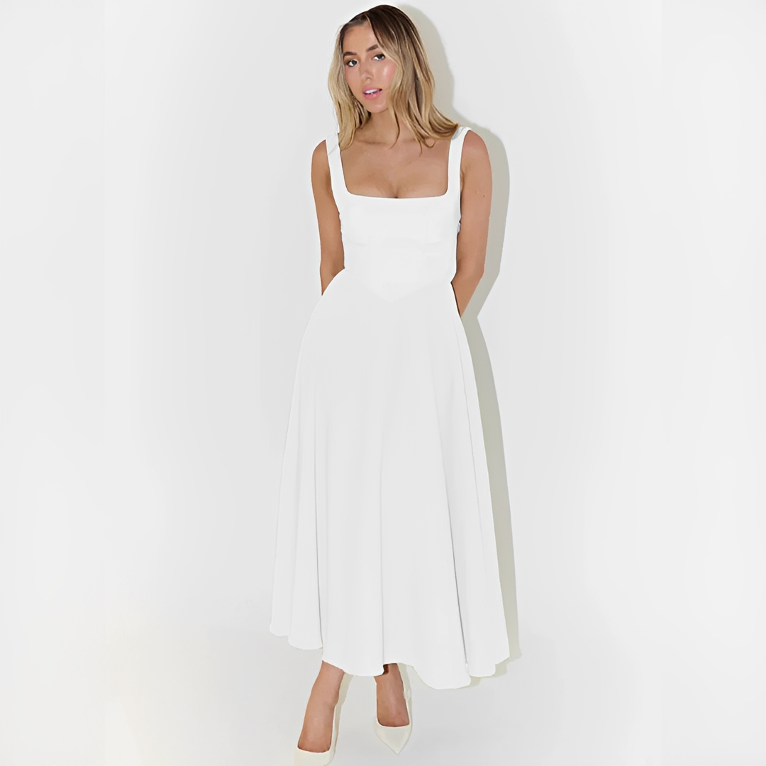 Fioren - Elegante Vestido Midi con Cuello Cuadrado