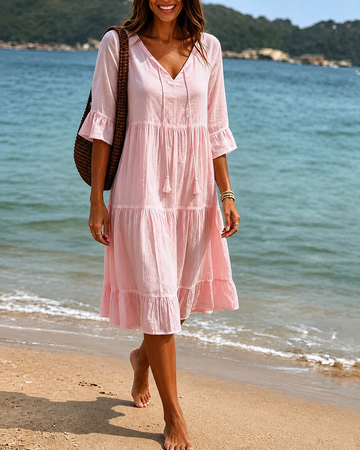 Lorraine - Elegante Vestido de Largo Medio con Cuello en V