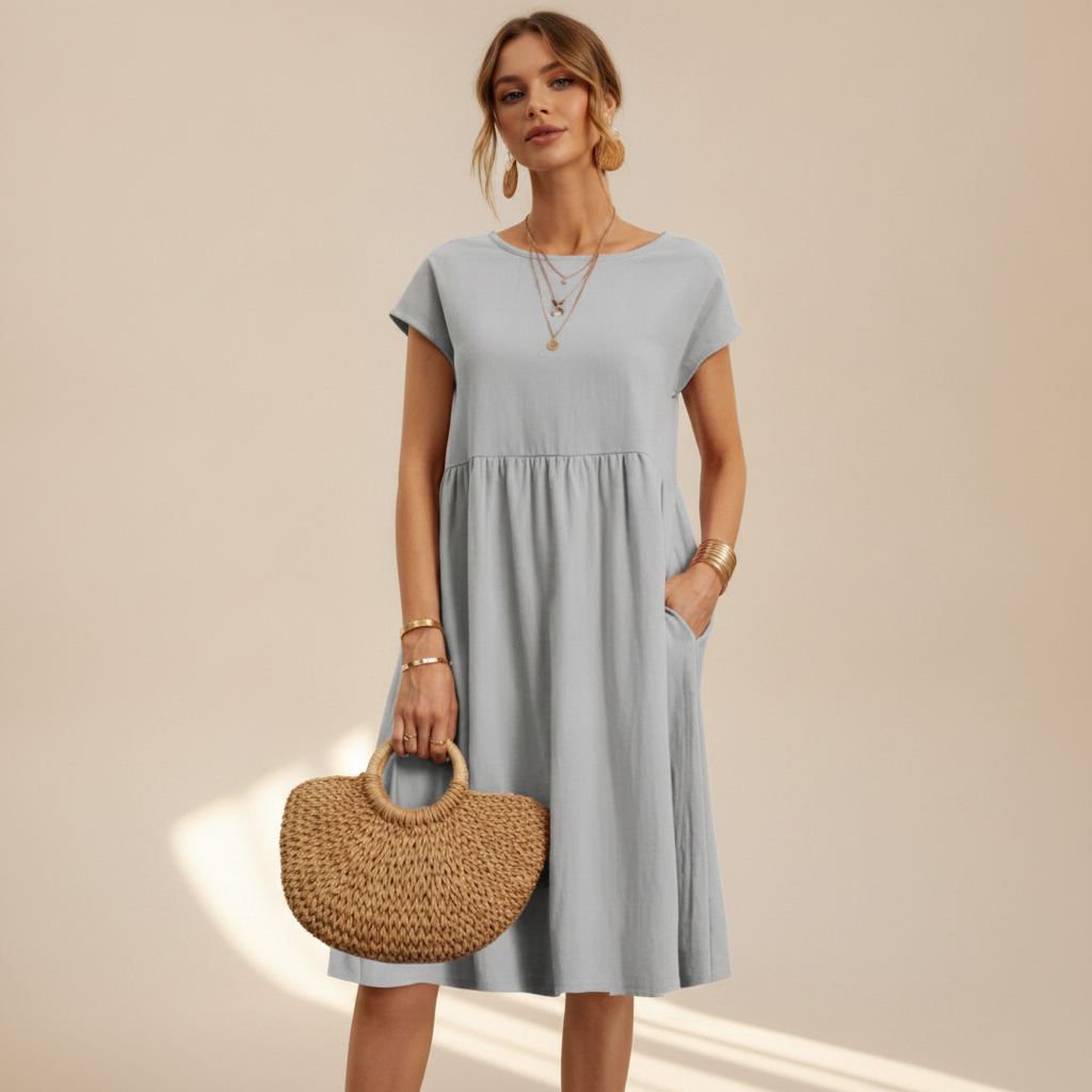 Nubia - Vestido Midi Refinado con Cuello Redondo