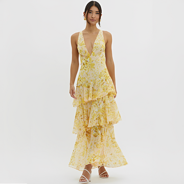 Faye - Vestido Elegante Fluido Sin Espalda con Cuello en V