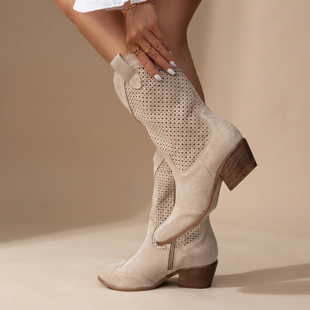 Jamie - Botas de Tacón con Costuras Bordadas
