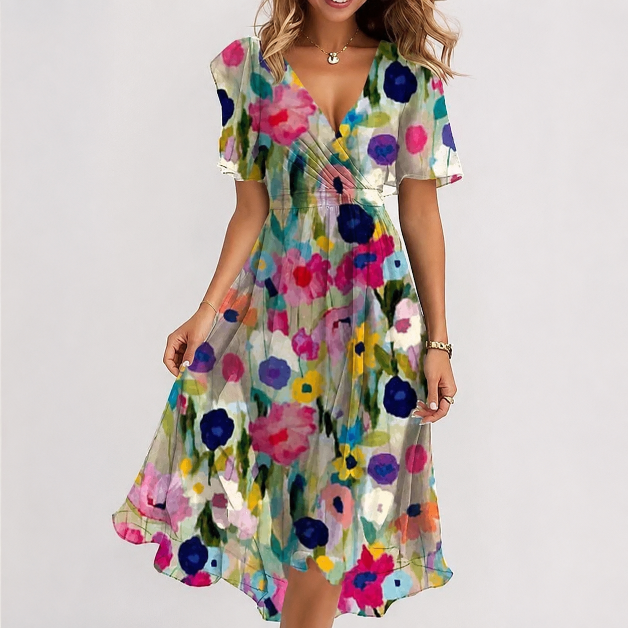 Luella - Vestido Midi Fluido con Cuello en V