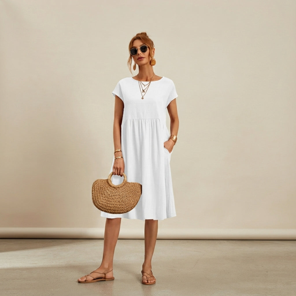 Shamzi - Vestido Midi Elegante con Cuello Redondo