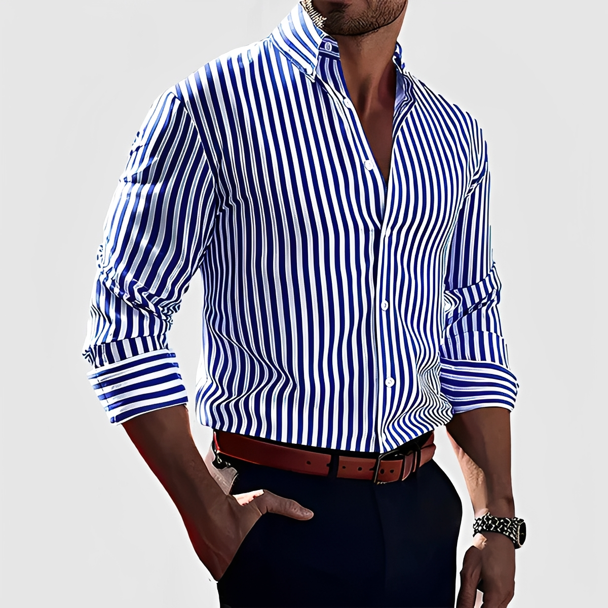 Kelric - Camisa Casual de Rayas con Botones