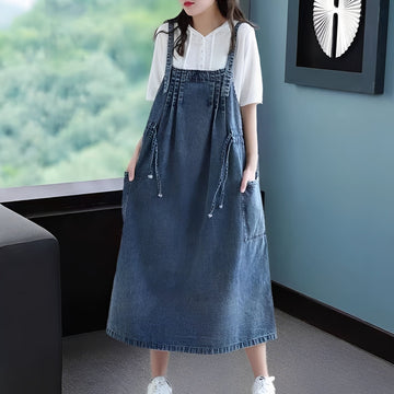 Antonia - Elegante vestido de mezclilla de talla grande con bolsillos para mujeres