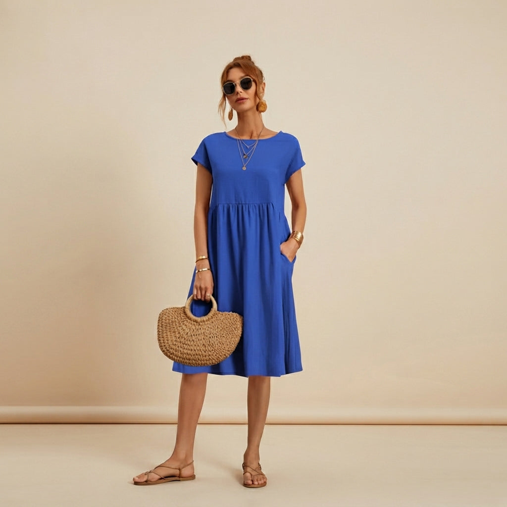Shamzi - Vestido Midi Elegante con Cuello Redondo