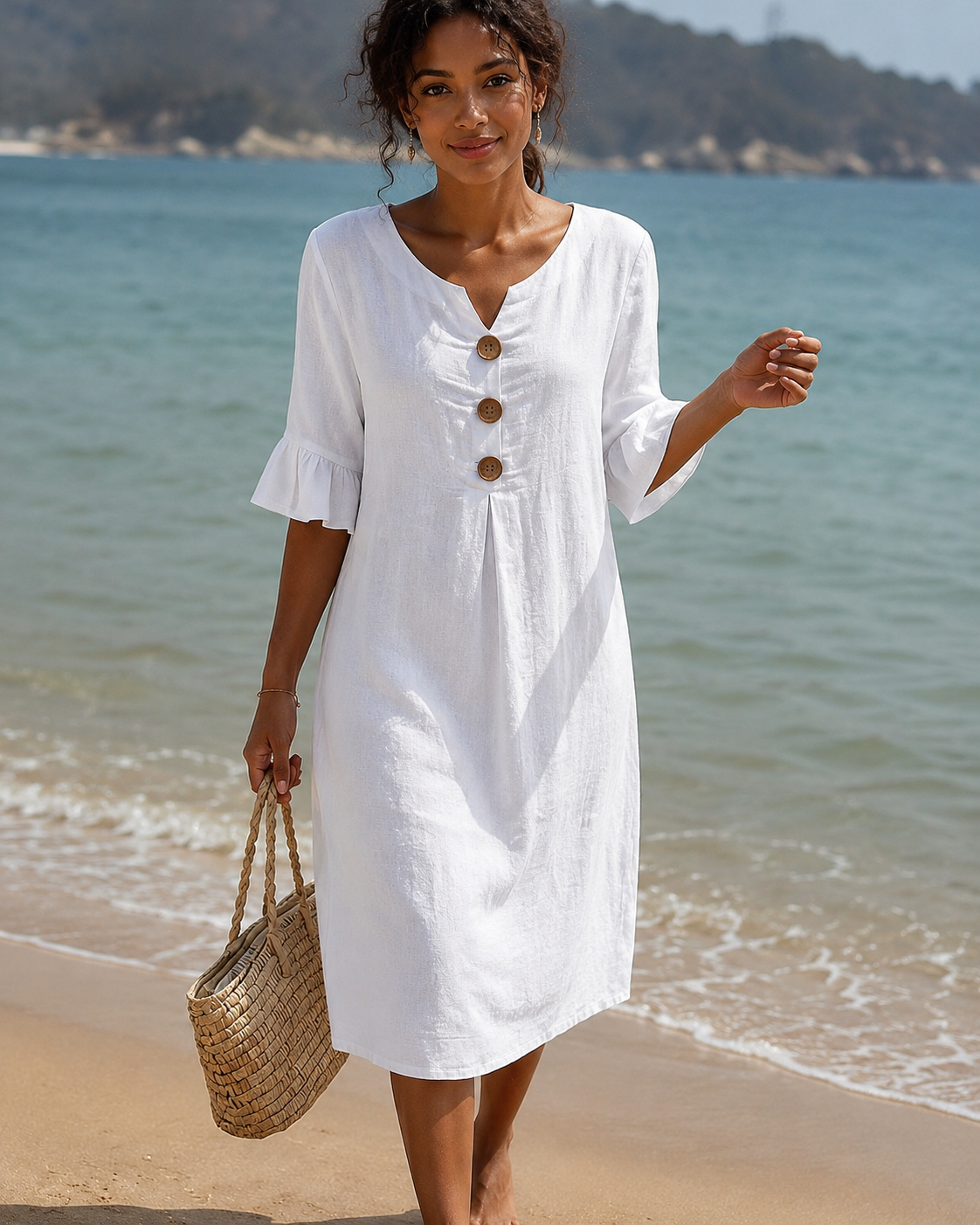 Éliane - Vestido Elegante con Botones y Cuello en V