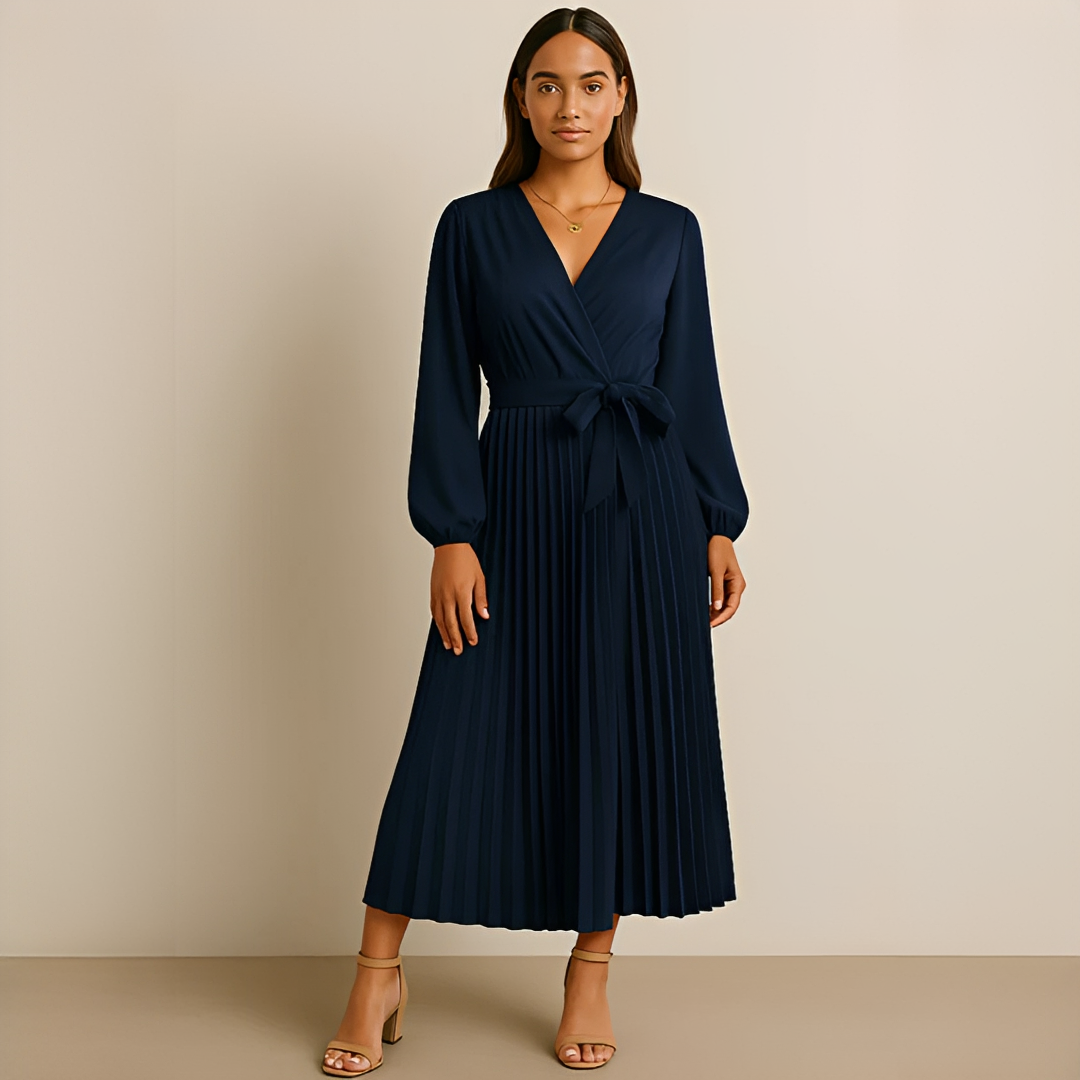 Naomi - Vestido Elegante con Pliegues y Escote Cruzado en V