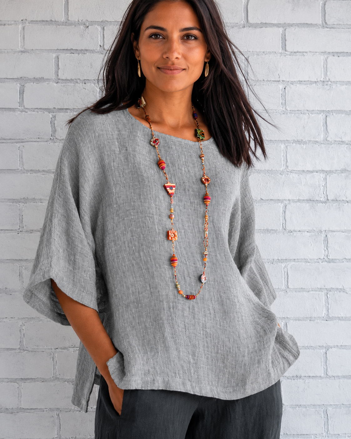 Natalina - Blusa con Cuello Redondo Elegante