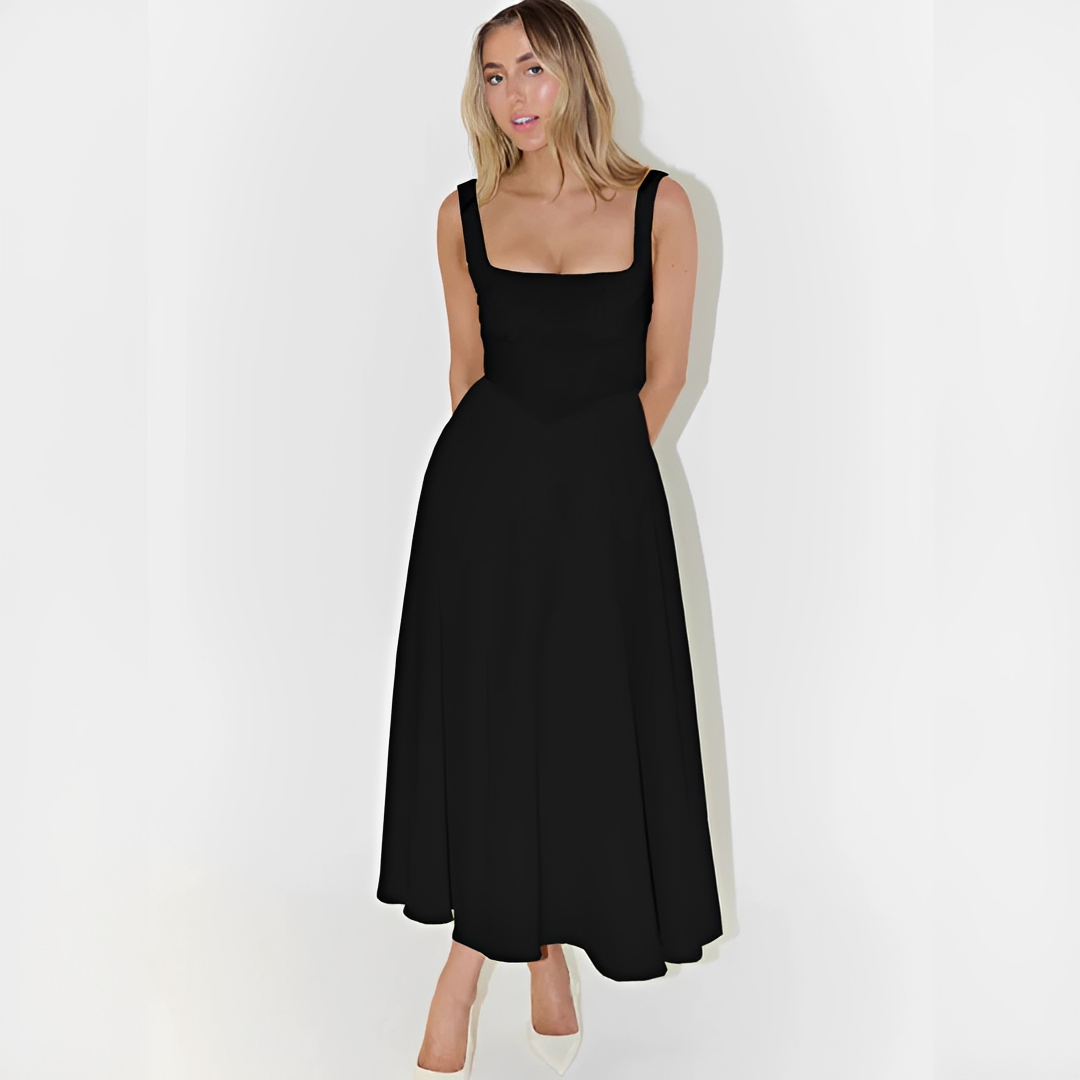 Fioren - Elegante Vestido Midi con Cuello Cuadrado