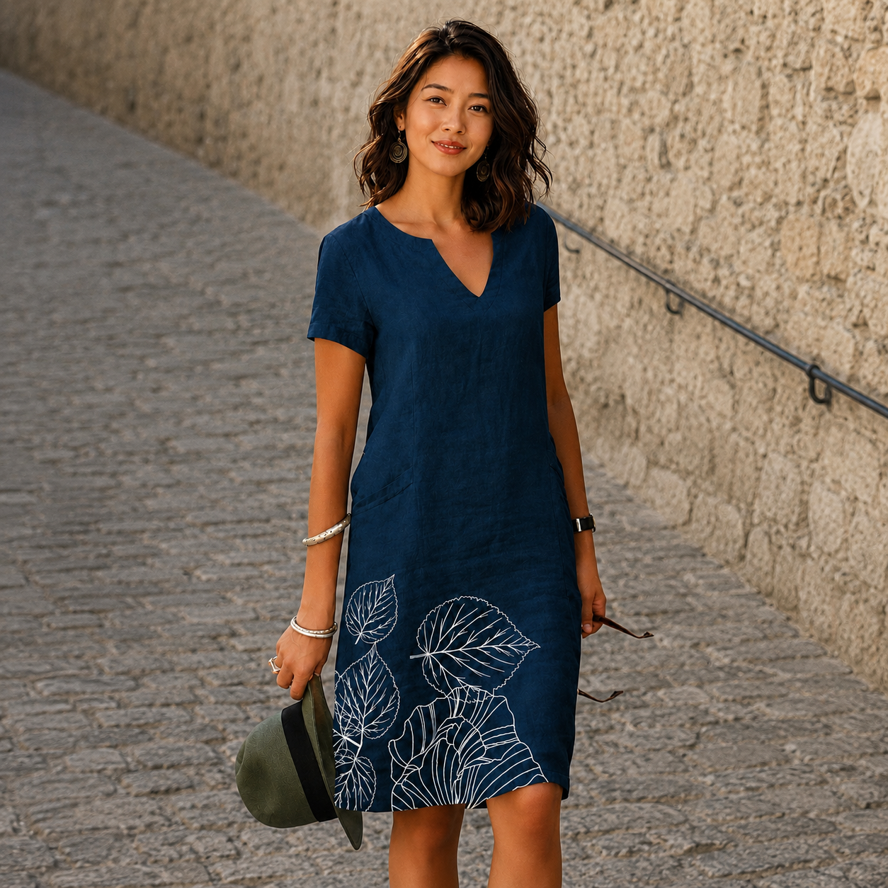 Josette - Vestido Midi Casual con Cuello en V