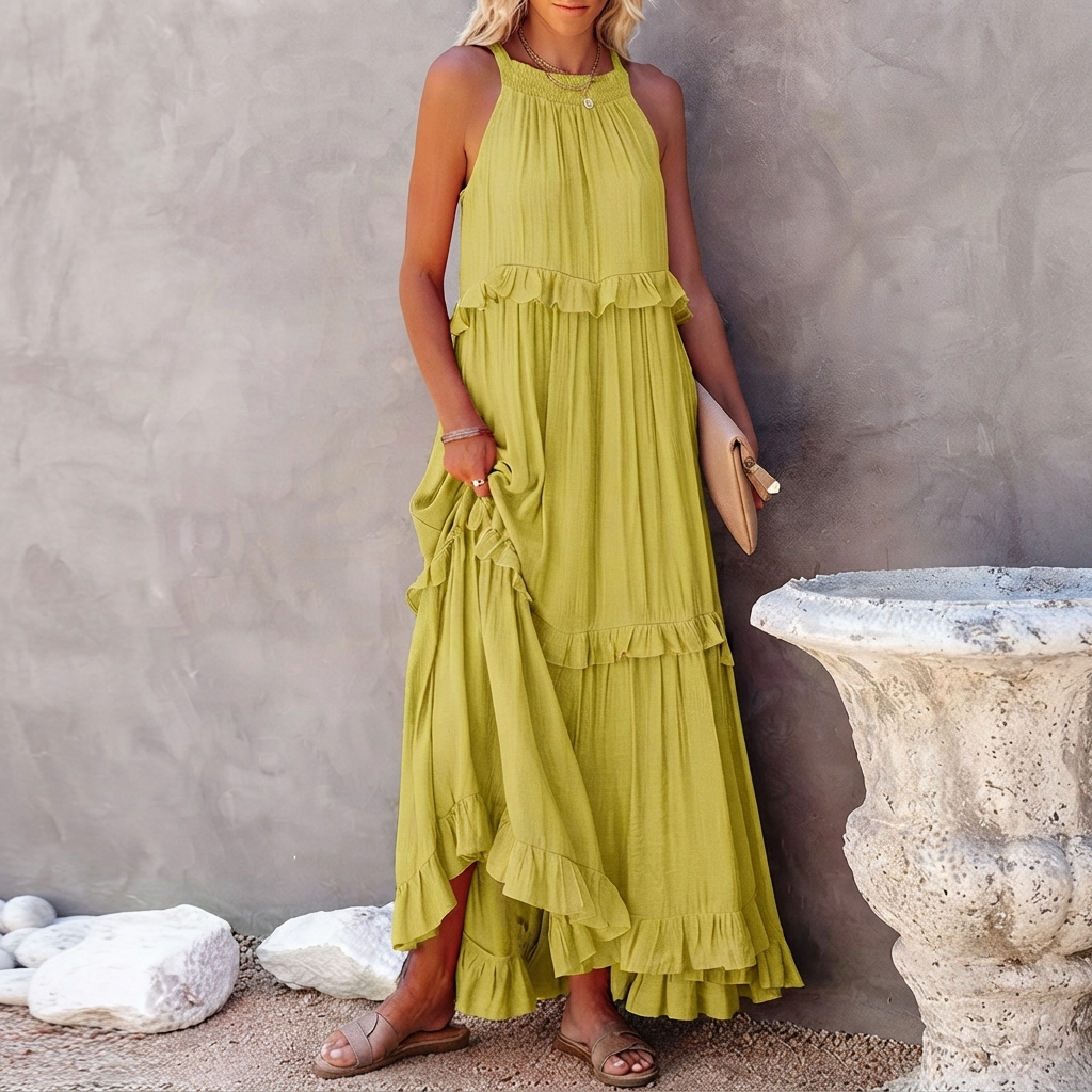 Vessa - Vestido Elegante Maxi con Capas
