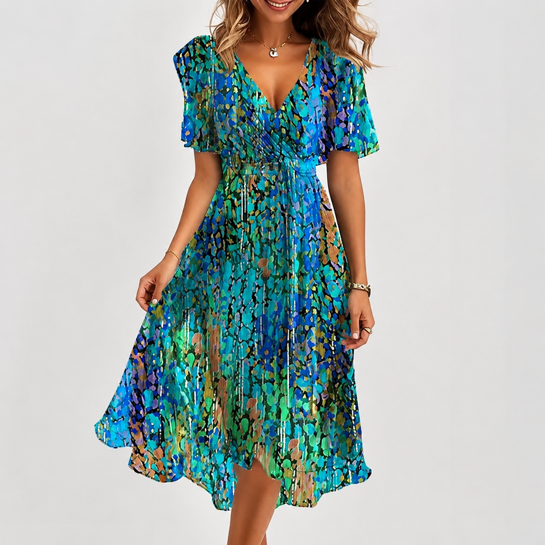 Luella - Vestido Midi Fluido con Cuello en V
