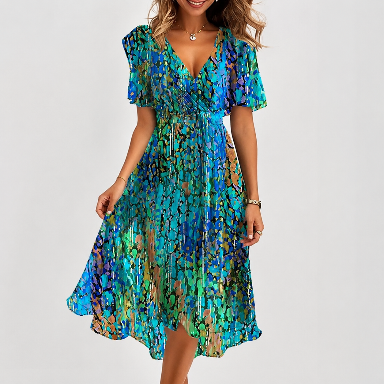 Luella - Vestido Midi Fluido con Cuello en V