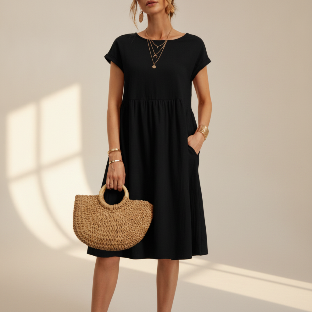 Nubia - Vestido Midi Refinado con Cuello Redondo
