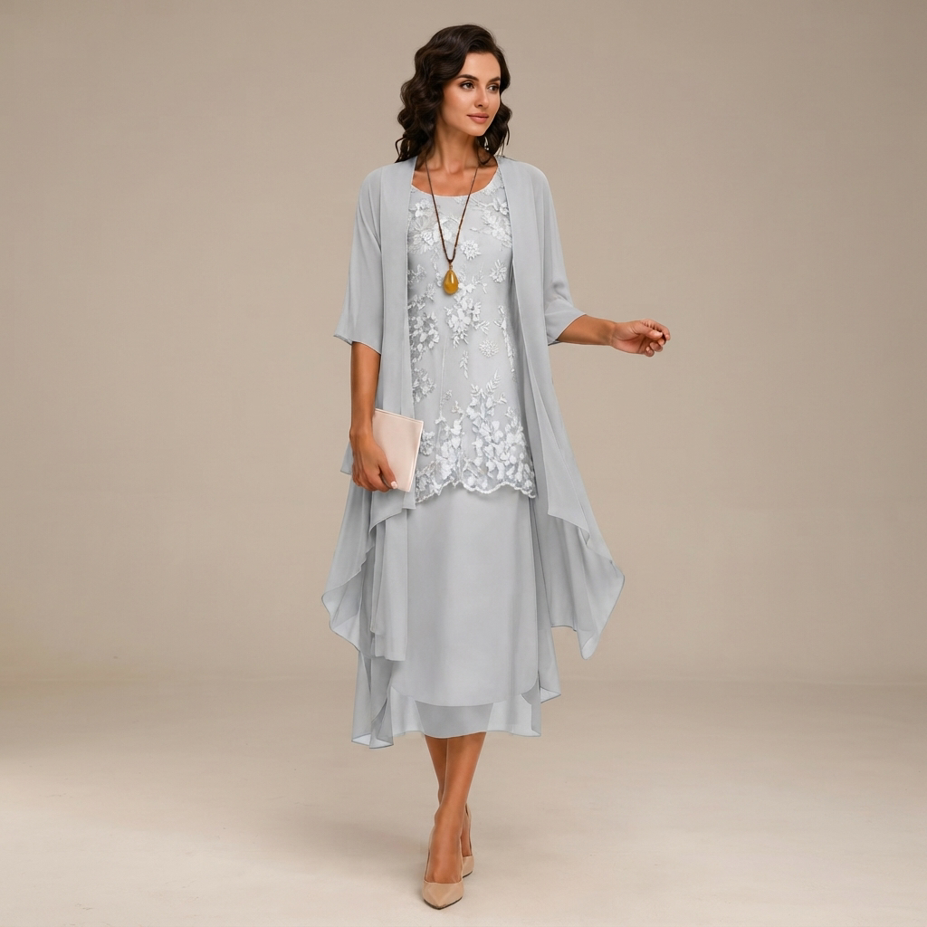 Krystal - Vestido Midi Elegante de Dos Piezas