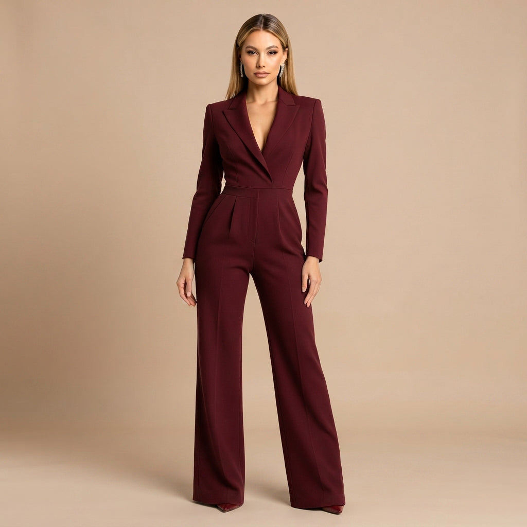 Elnaz - Mono Elegante con Escote en V y Piernas Anchas
