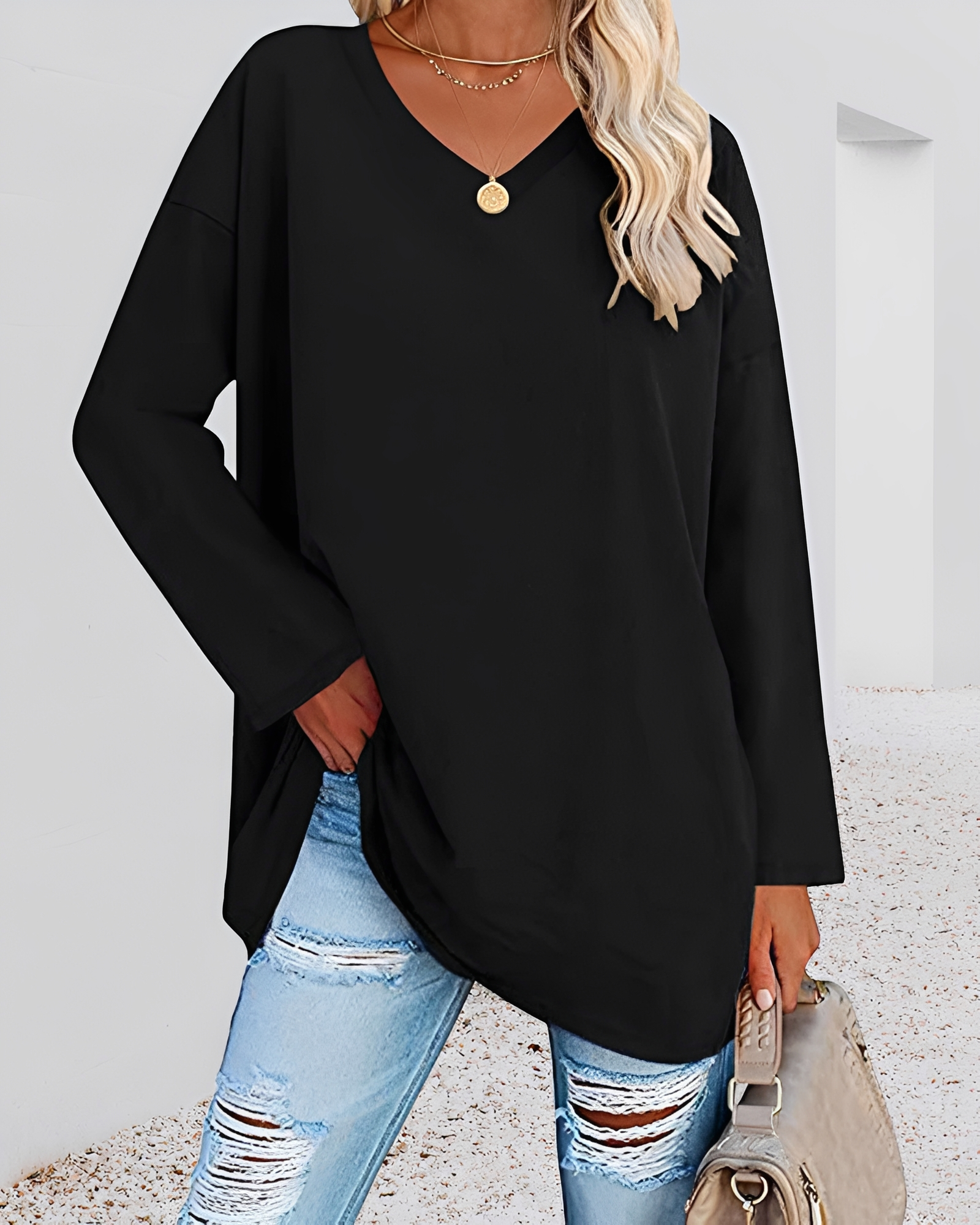 Kendra - Camisa Suelta con Cuello en V Estilosa