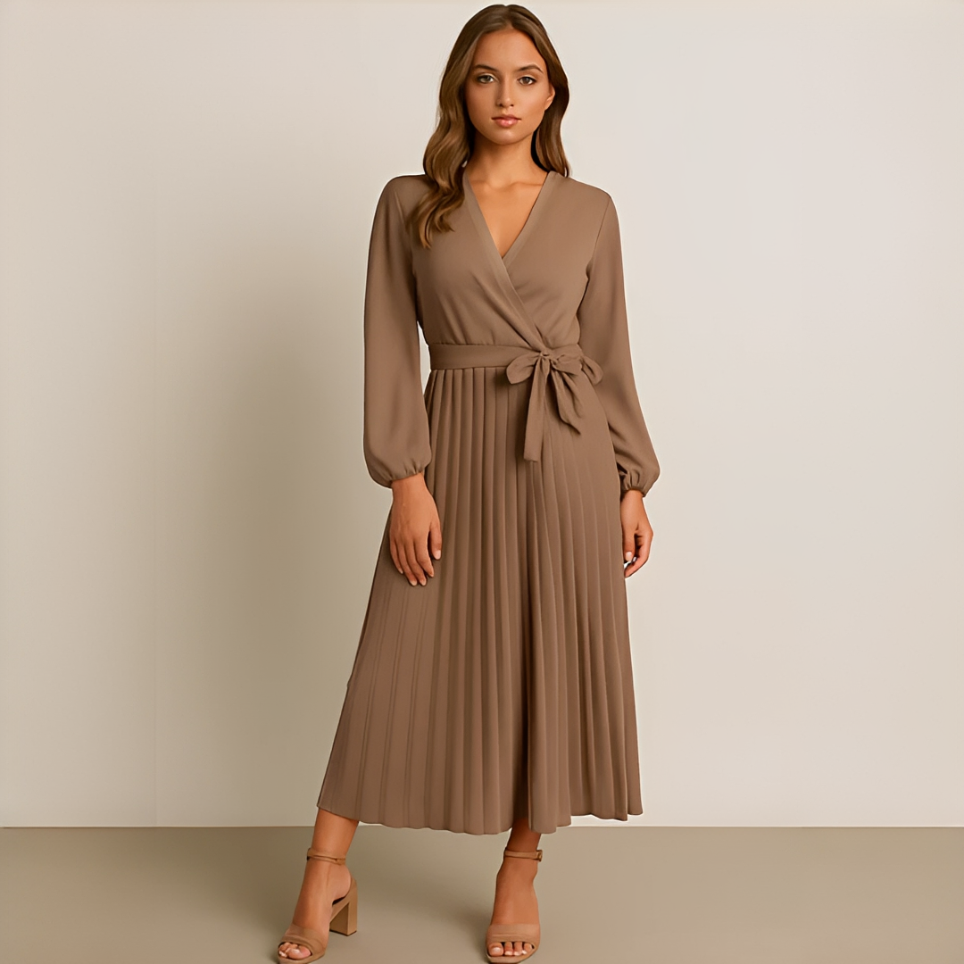 Naomi - Vestido Elegante con Pliegues y Escote Cruzado en V