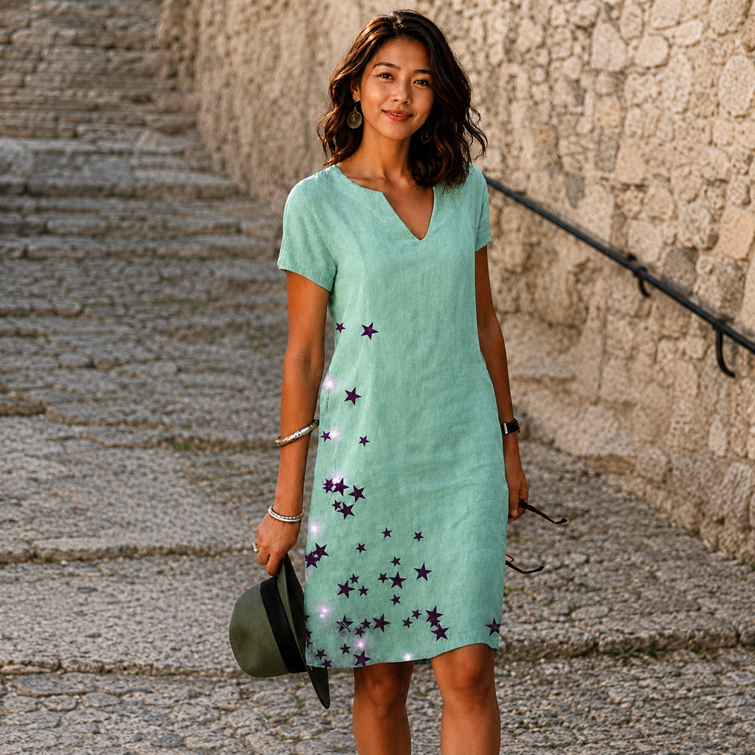 Josette - Vestido Midi Casual con Cuello en V