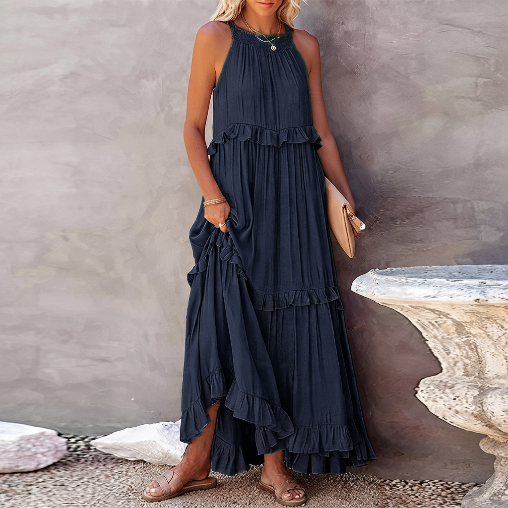 Vessa - Vestido Elegante Maxi con Capas