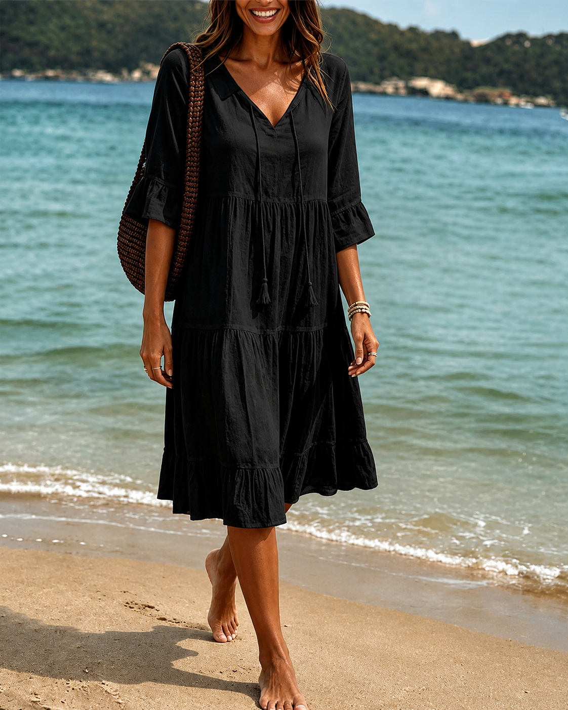 Lorraine - Elegante Vestido de Largo Medio con Cuello en V