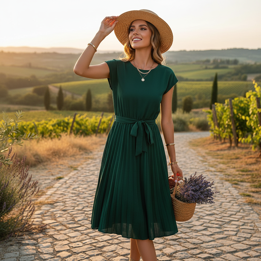 Jelica - Vestido Midi Sofisticado con Pliegues