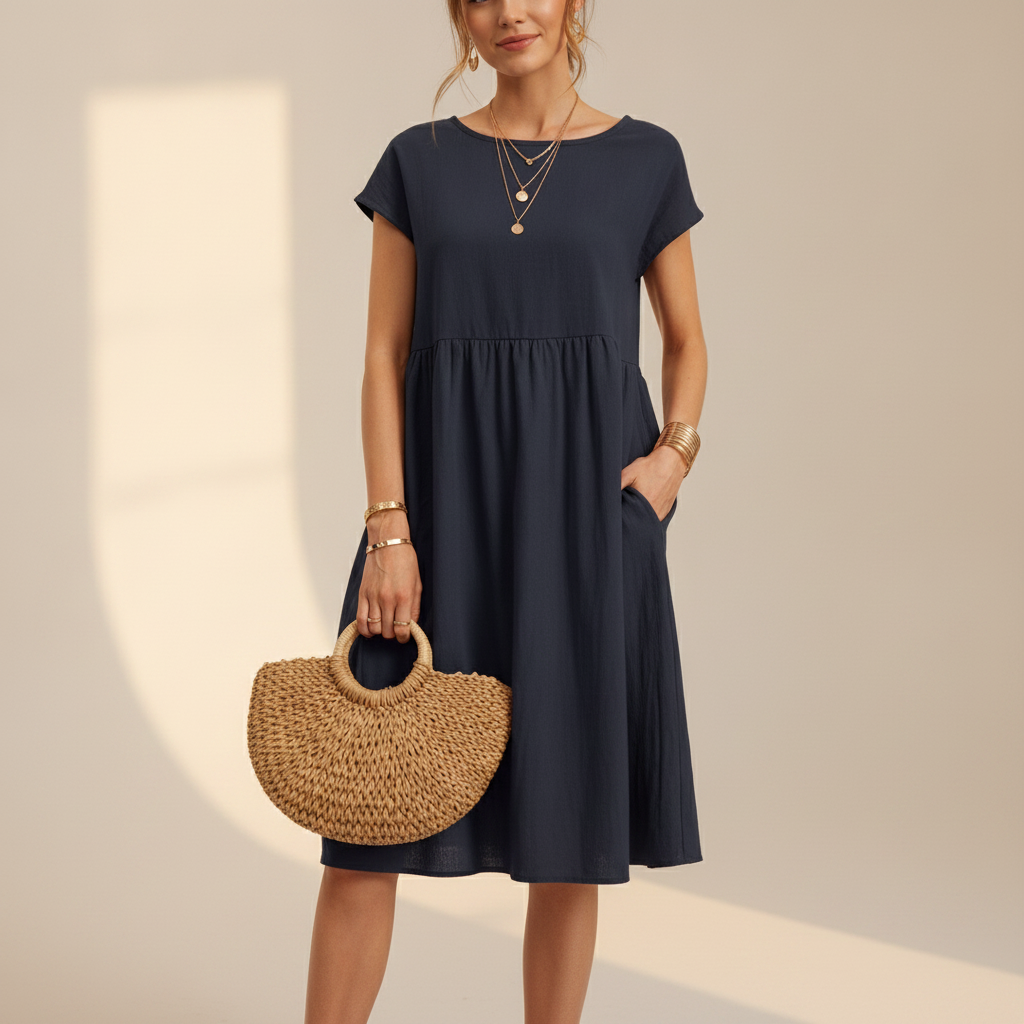 Nubia - Vestido Midi Refinado con Cuello Redondo
