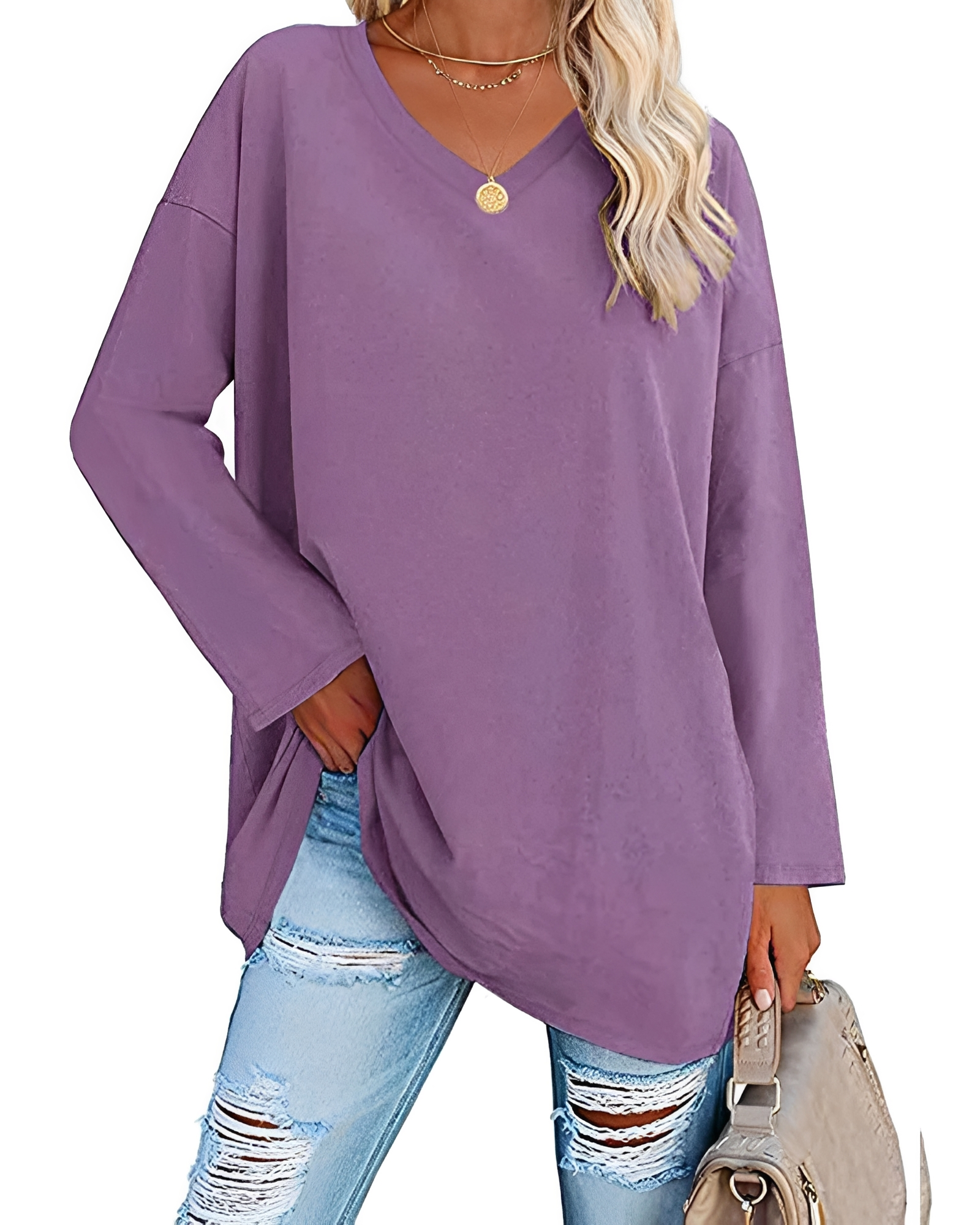 Kendra - Camisa Suelta con Cuello en V Estilosa